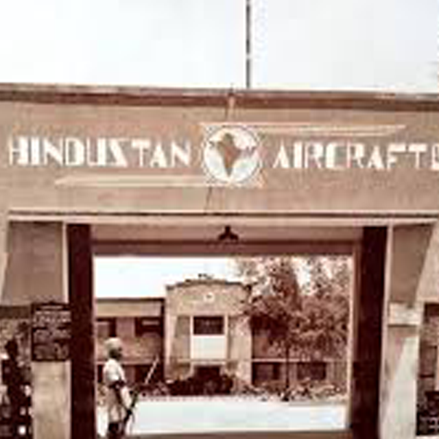 Industrial illustration of Hindustan Aircraft factory in Bangalore, India's first aviation manufacturing facility